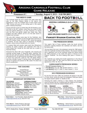 Arizona Cardinals Football Club Game Release