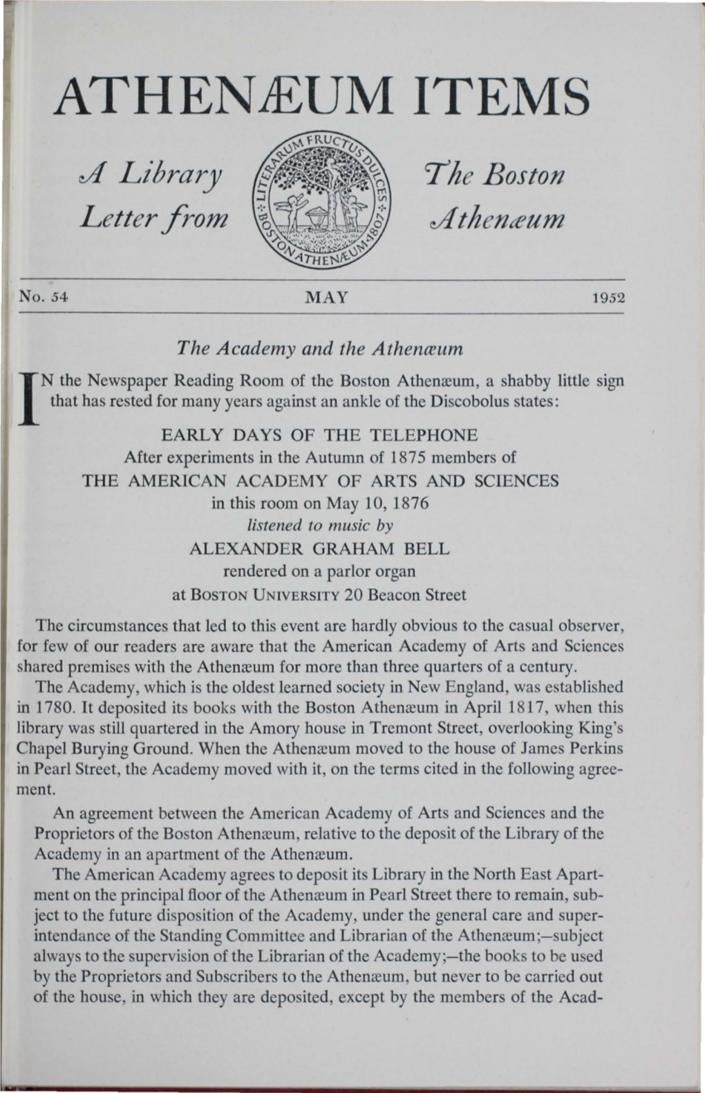 U1 Library Letter from the Boston Ulthenteum