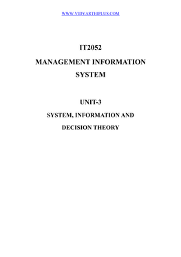 SYSTEMS, INFORMATION and DECISION THEORY Information Theory