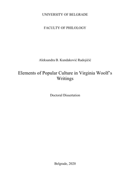 Elements of Popular Culture in Virginia Woolf's Writings”