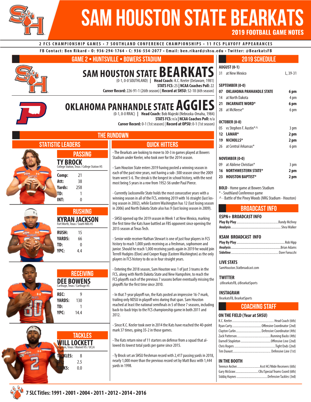 Sam Houston Game Notes