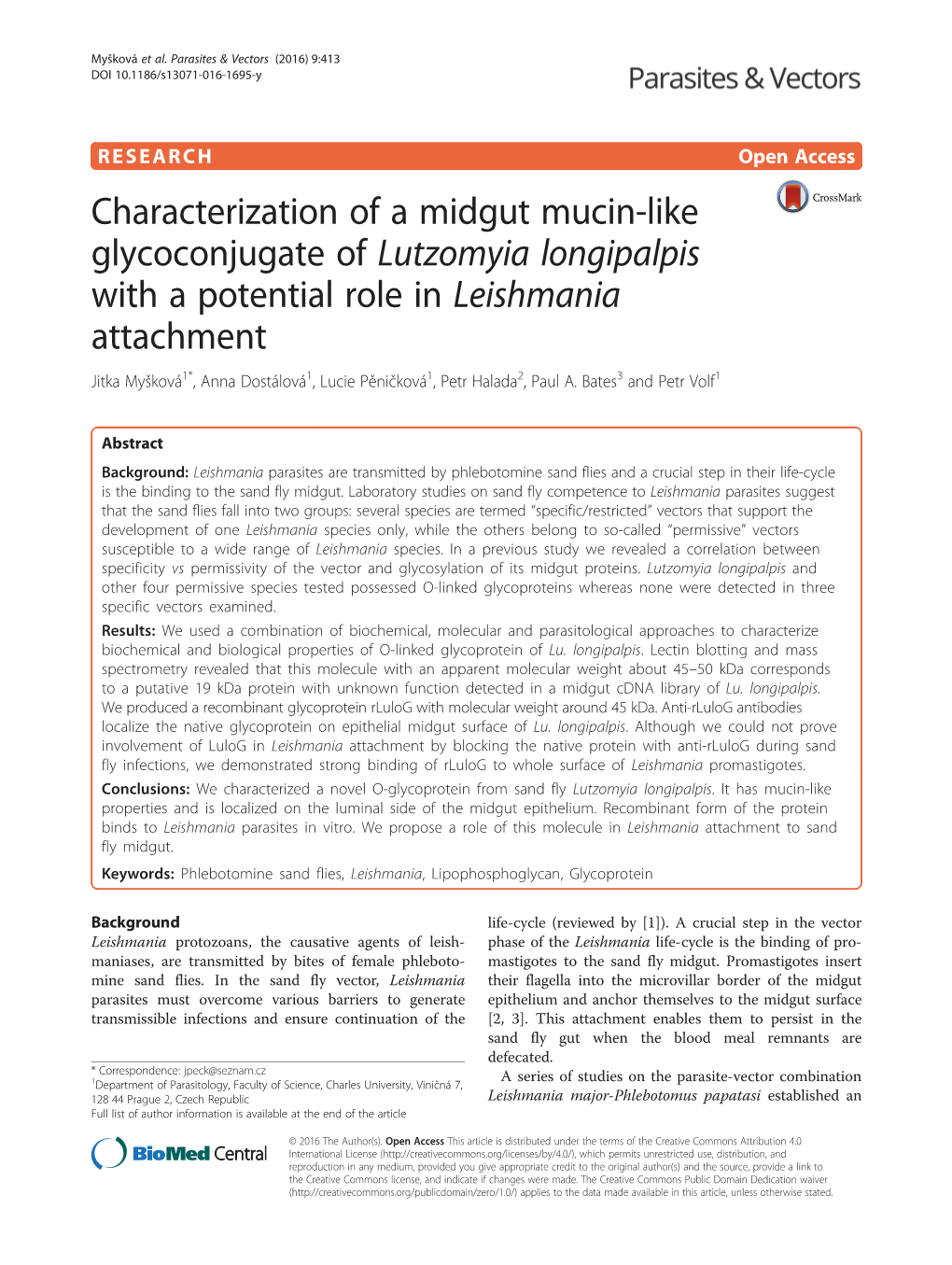 Characterization of a Midgut Mucin-Like Glycoconjugate Of