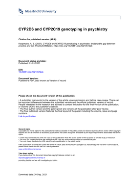 CYP2D6 and CYP2C19 Genotyping in Psychiatry