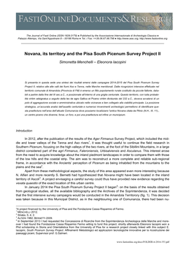 Novana, Its Territory and the Pisa South Picenum Survey Project II
