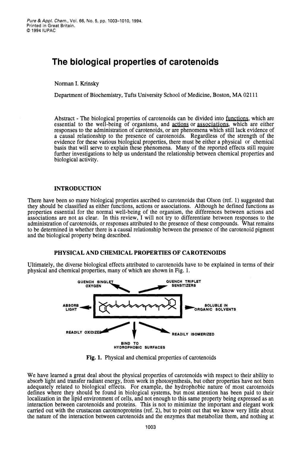 The Biological Properties of Carotenoids