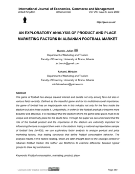 An Exploratory Analysis of Product and Place Marketing Factors in Albanian Football Market