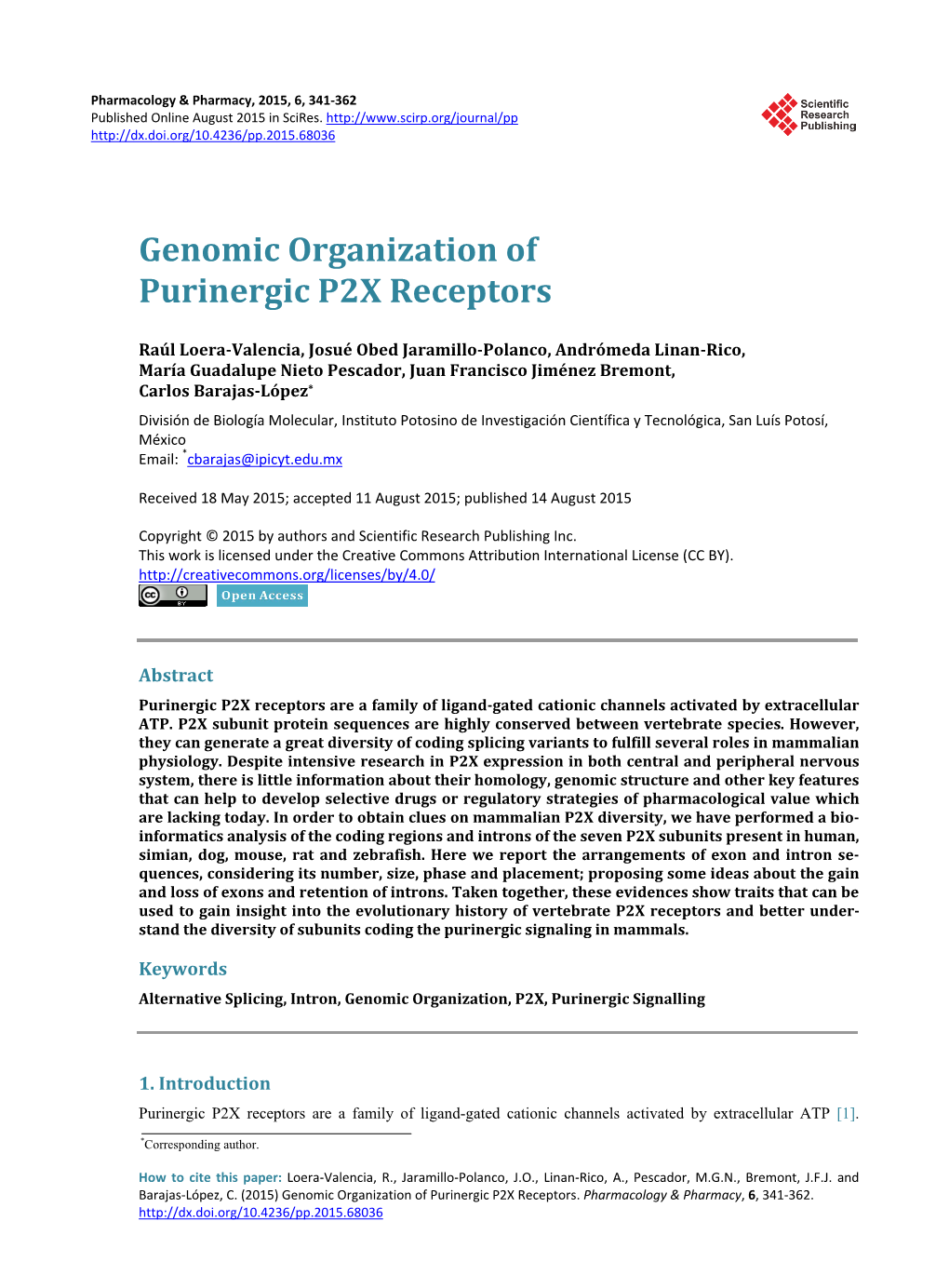 Genomic Organization of Purinergic P2X Receptors