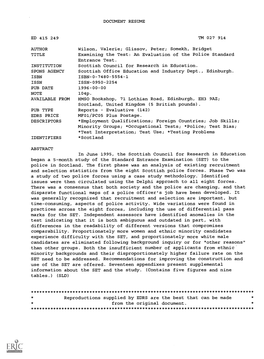 Examining the Test: an Evaluation of the Police Standard Entrance Test. INSTITUTION Scottish Council for Research in Education
