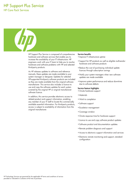 HP Support Plus Service HP Care Pack Services