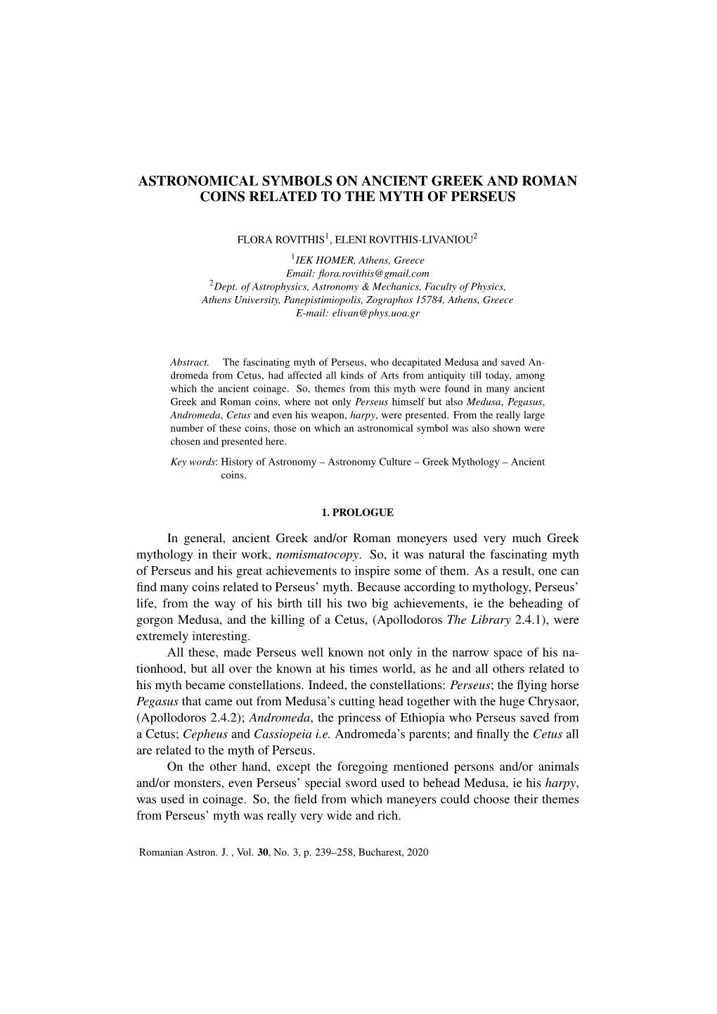 Astronomical Symbols on Ancient Greek and Roman Coins Related to the Myth of Perseus