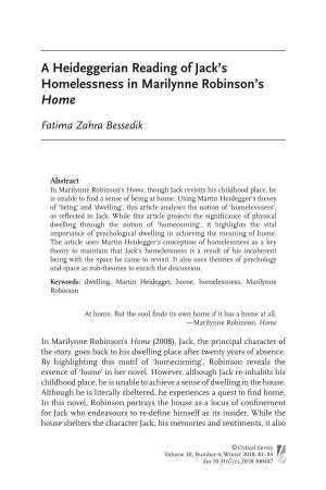 A Heideggerian Reading of Jack's Homelessness in Marilynne