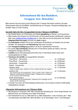 Informationen Für Den Busfahrer, Gruppen- Bzw. Reiseleiter