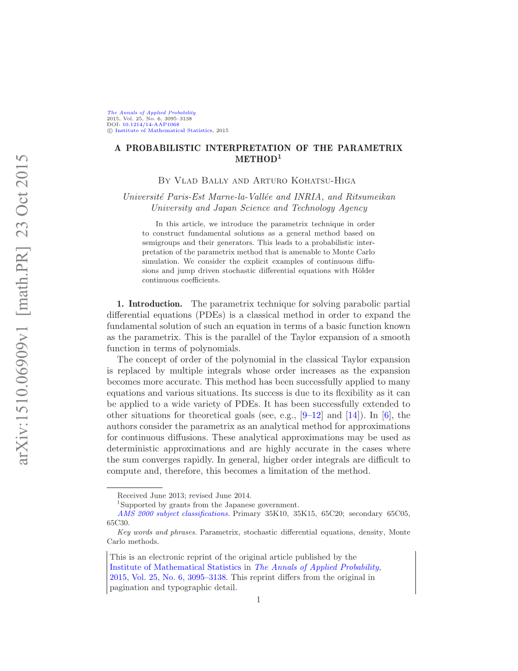 A Probabilistic Interpretation of the Parametrix Method