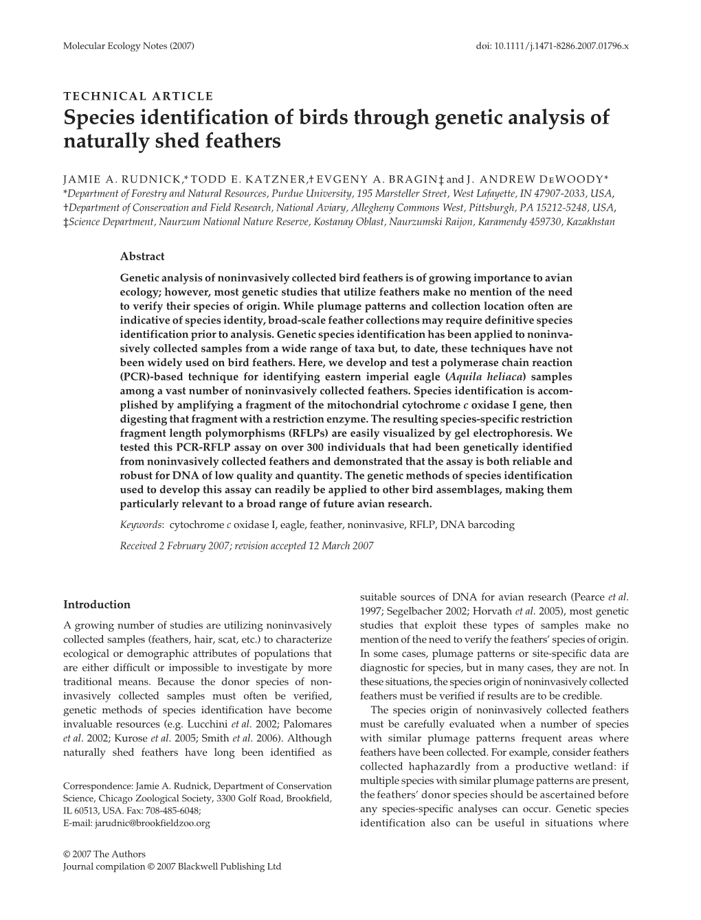 Species Identification of Birds Through Genetic Analysis of Naturally Shed Feathers