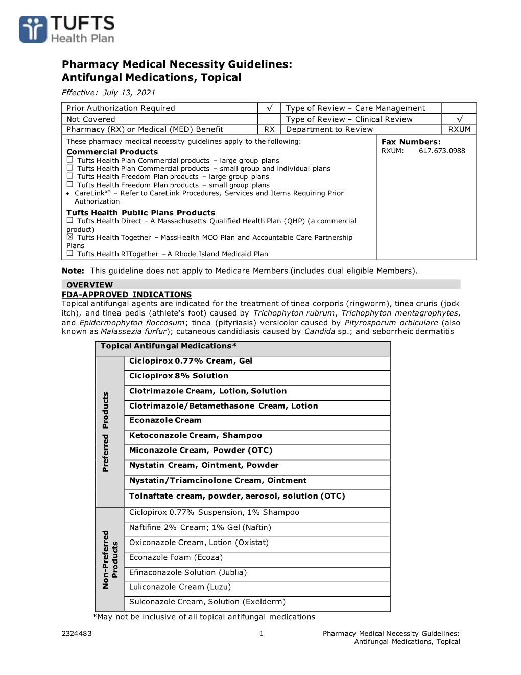 Pharmacy Medical Necessity Guidelines Antifungal Medications, Topical