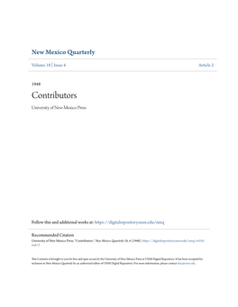 Contributors University of New Mexico Press