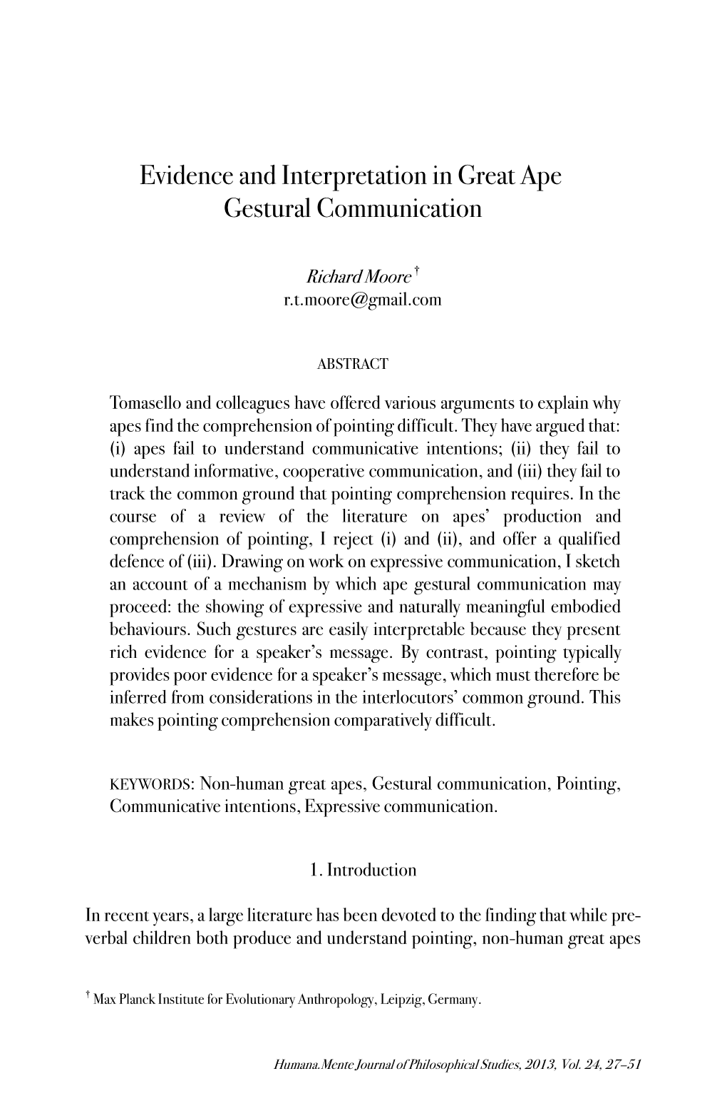 Evidence and Interpretation in Great Ape Gestural Communication