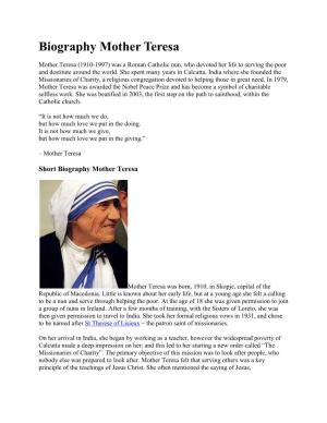 Biography Mother Teresa