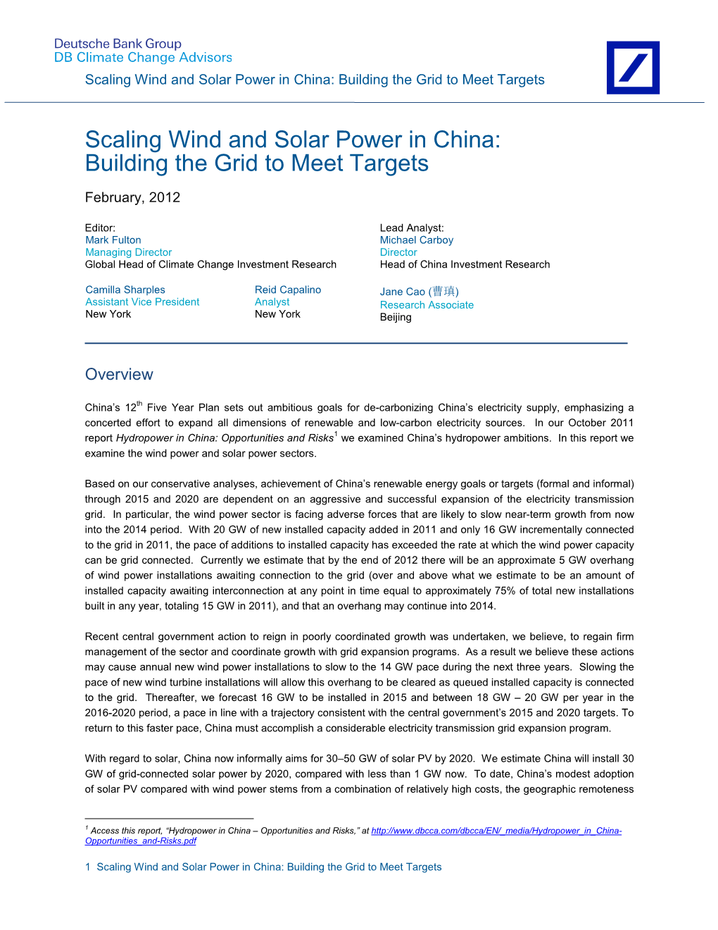 Scaling Wind and Solar Power in China: Building the Grid to Meet Targets