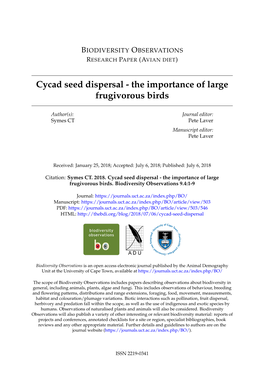 Cycad Seed Dispersal - the Importance of Large Frugivorous Birds