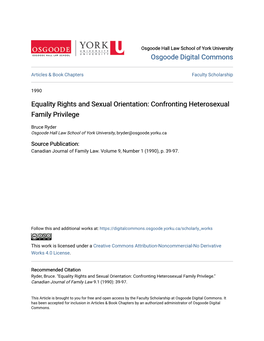 Equality Rights and Sexual Orientation: Confronting Heterosexual Family Privilege