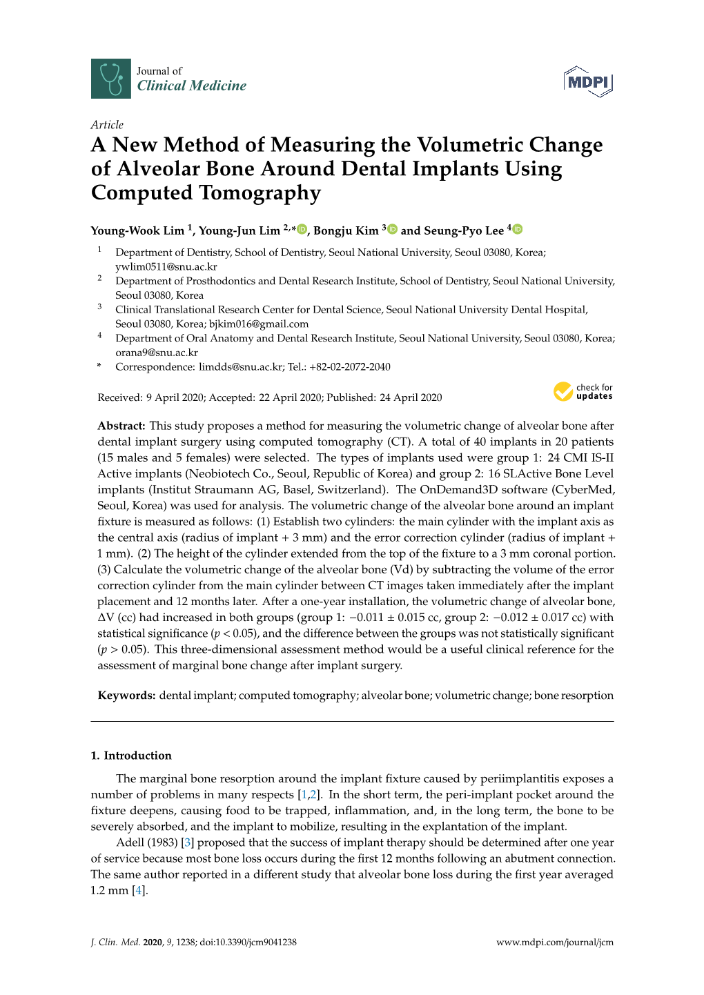 A New Method of Measuring the Volumetric Change of Alveolar Bone Around Dental Implants Using Computed Tomography