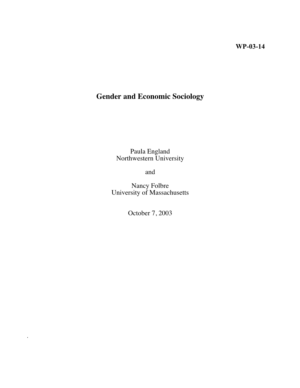 Gender and Economic Sociology