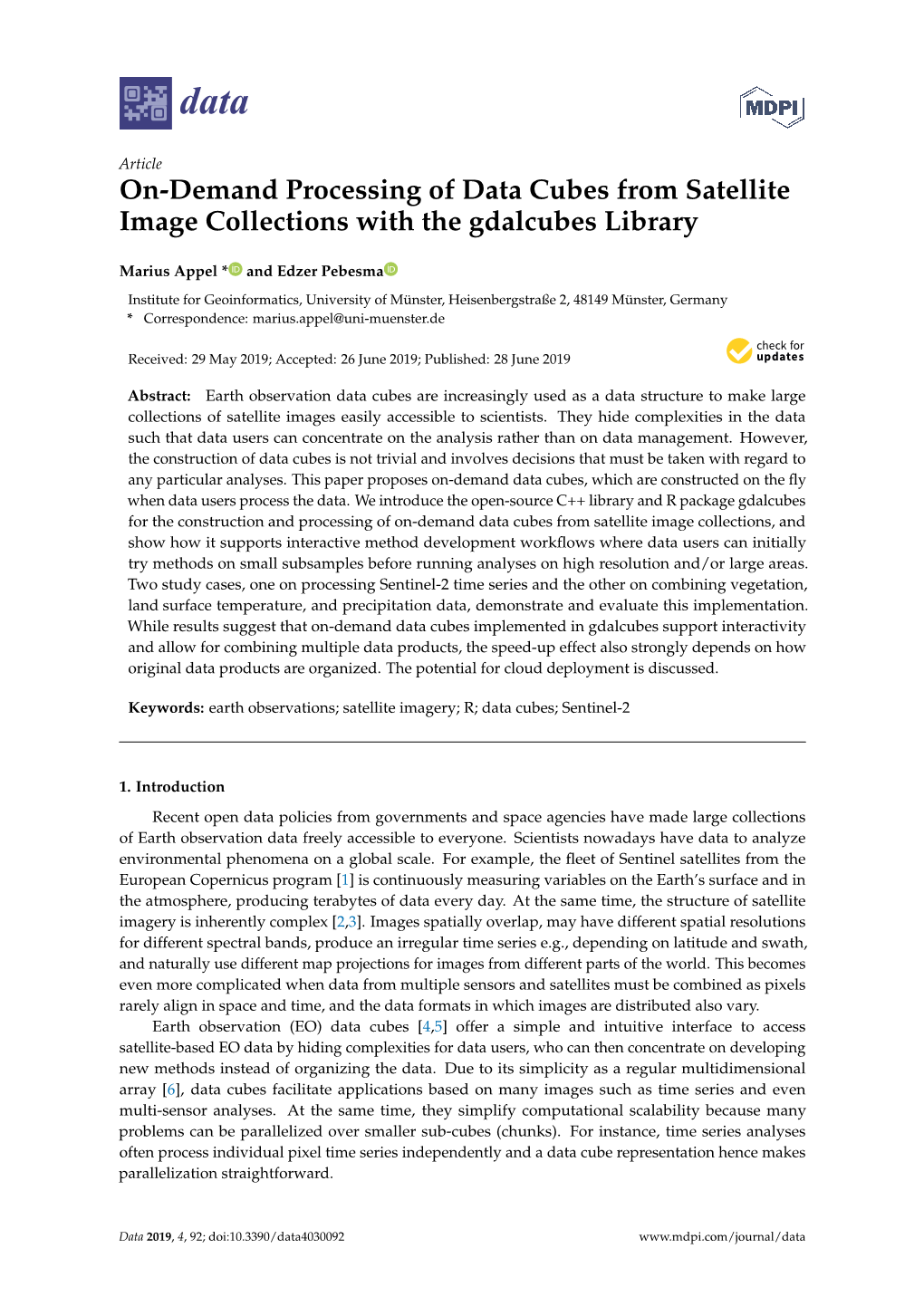 On-Demand Processing of Data Cubes from Satellite Image Collections with the Gdalcubes Library