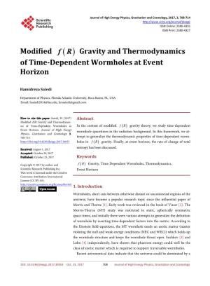 Modified Gravity and Thermodynamics of Time-Dependent Wormholes At