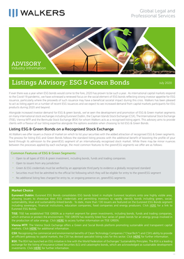 Listings Advisory: ESG & Green Bonds