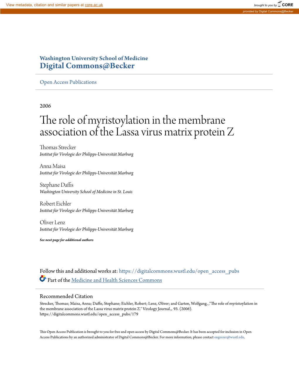 The Role of Myristoylation in the Membrane Association of the Lassa