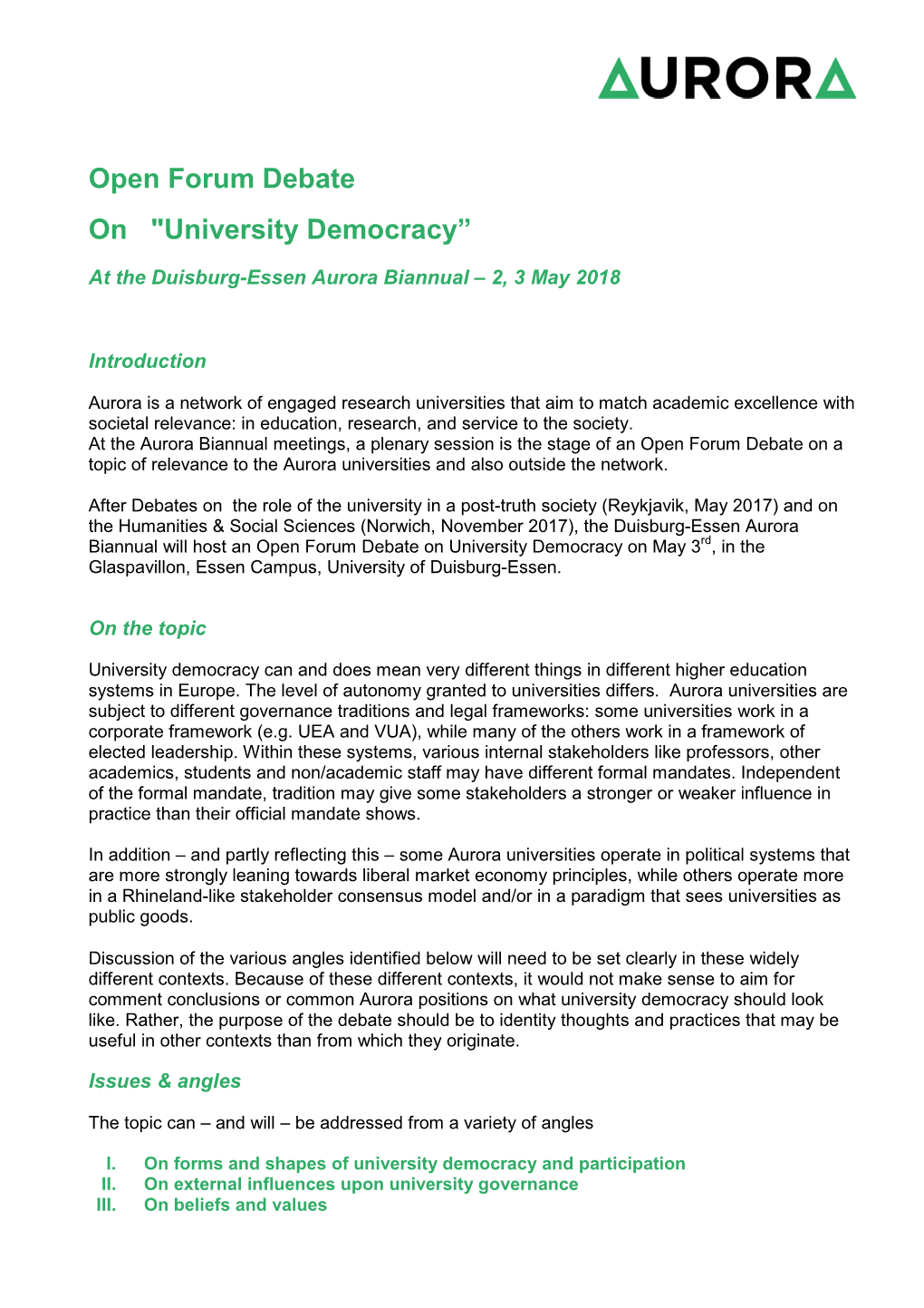 Open Forum Debate on "University Democracy”
