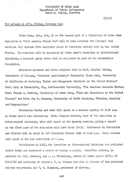 Notre Dame Press Releases, 1957/11