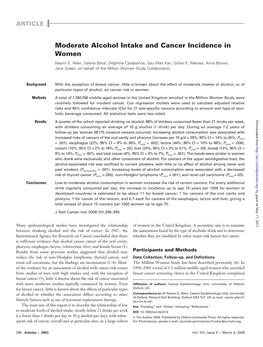Moderate Alcohol Intake and Cancer Incidence in Women Naomi E