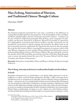 Mao Zedong, Sinicization of Marxism, and Traditional Chinese Thought Culture
