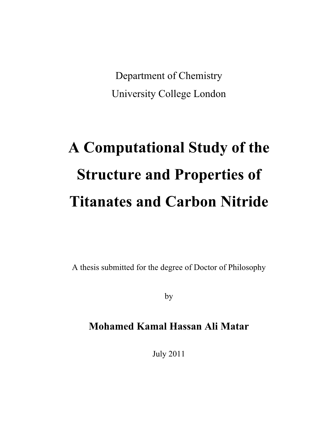 A Computational Study of the Structure and Properties of Titanates and Carbon Nitride