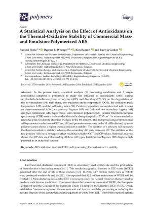 A Statistical Analysis on the Effect of Antioxidants on the Thermal-Oxidative Stability of Commercial Mass- and Emulsion-Polymerized ABS