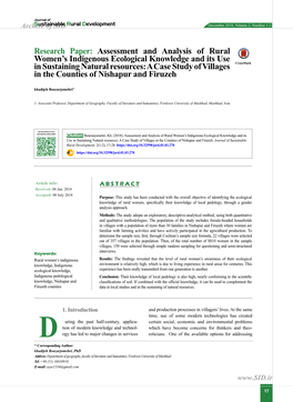 Assessment and Analysis of Rural Women's Indigenous Ecological