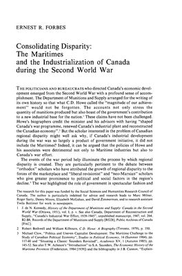 Consolidating Disparity: the Maritimes and the Industrialization of Canada During the Second World War