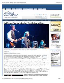 The Daily Californian - Jefferson Starship Ignites Classic Rock Show 8/19/08 2:01 PM