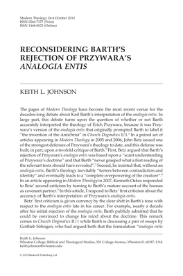 Reconsidering Barth's Rejection of Przywara's