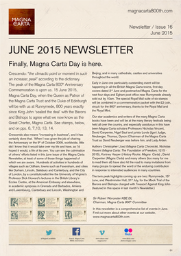 JUNE 2015 NEWSLETTER Finally, Magna Carta Day Is Here