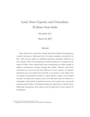 Land, State Capacity and Colonialism: Evidence from India