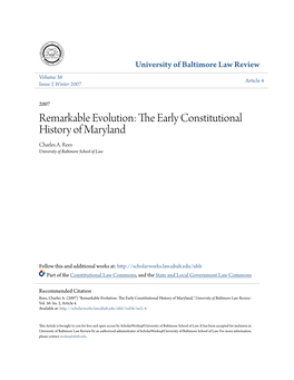 Remarkable Evolution: the Early Constitutional History of Maryland," University of Baltimore Law Review: Vol