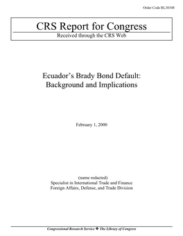 Ecuador's Brady Bond Default: Background and Implications