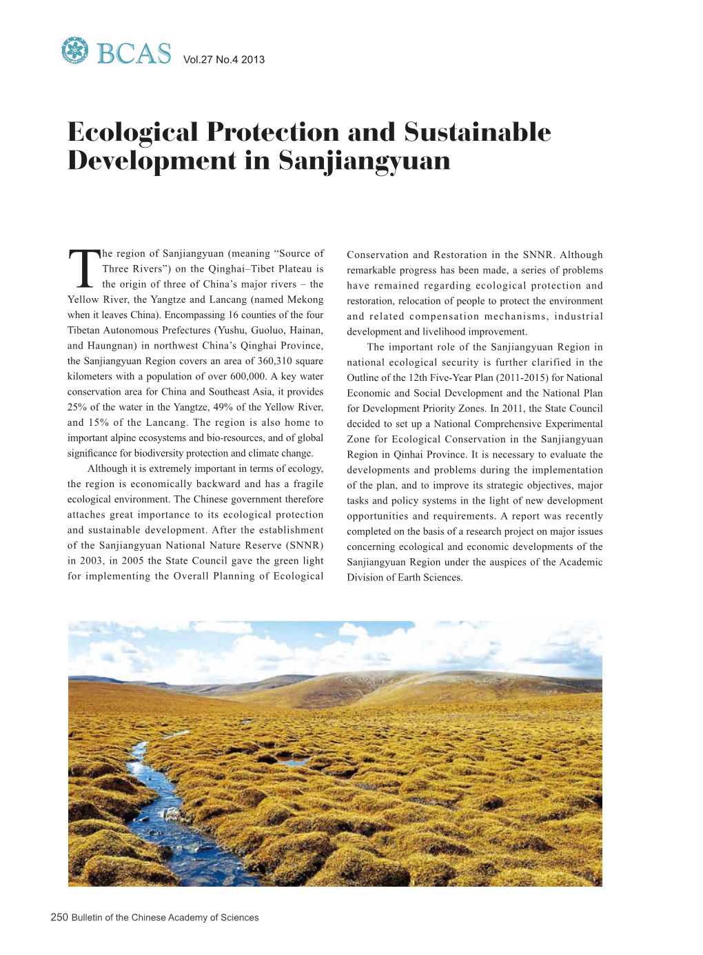 Ecological Protection and Sustainable Development in Sanjiangyuan