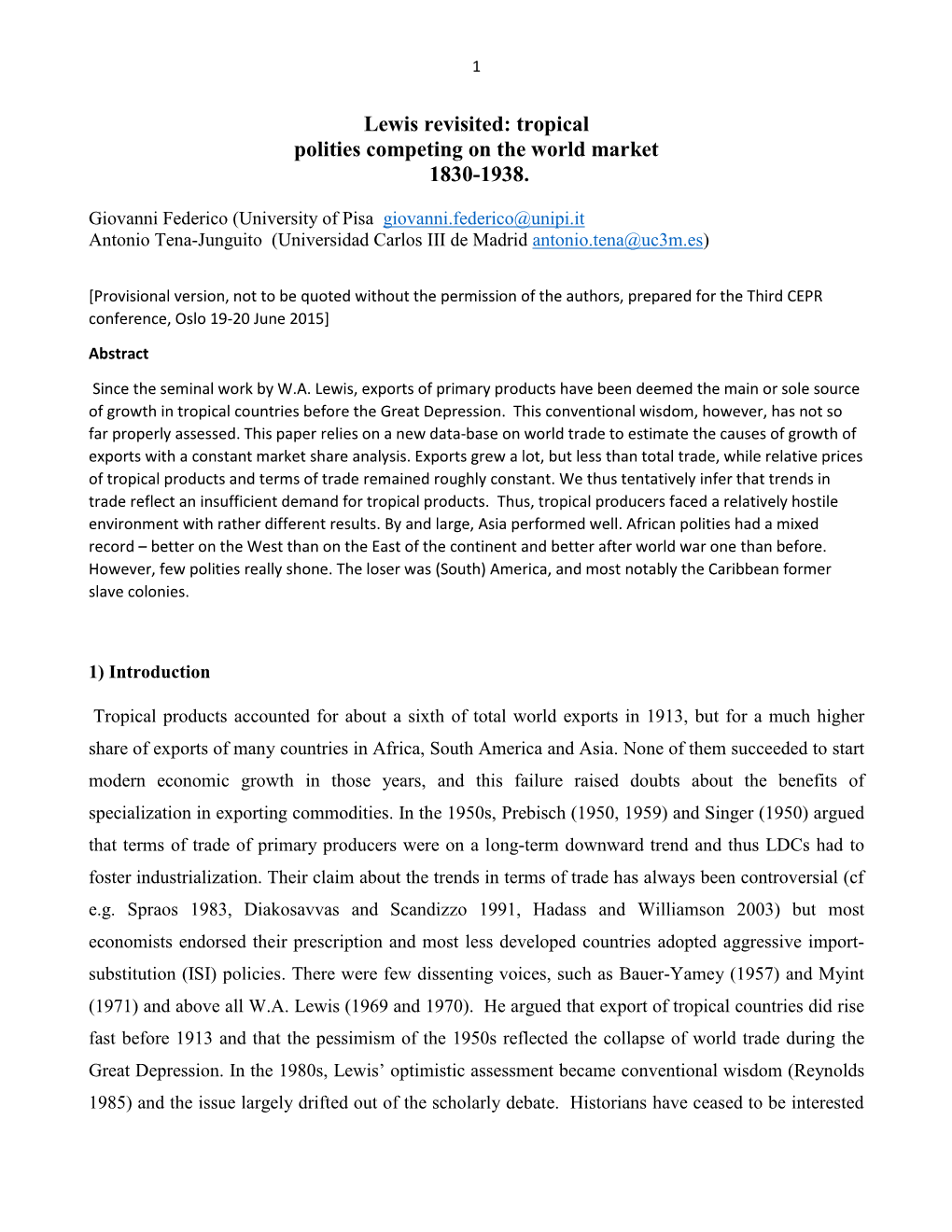 Tropical Polities Competing on the World Market 1830-1938