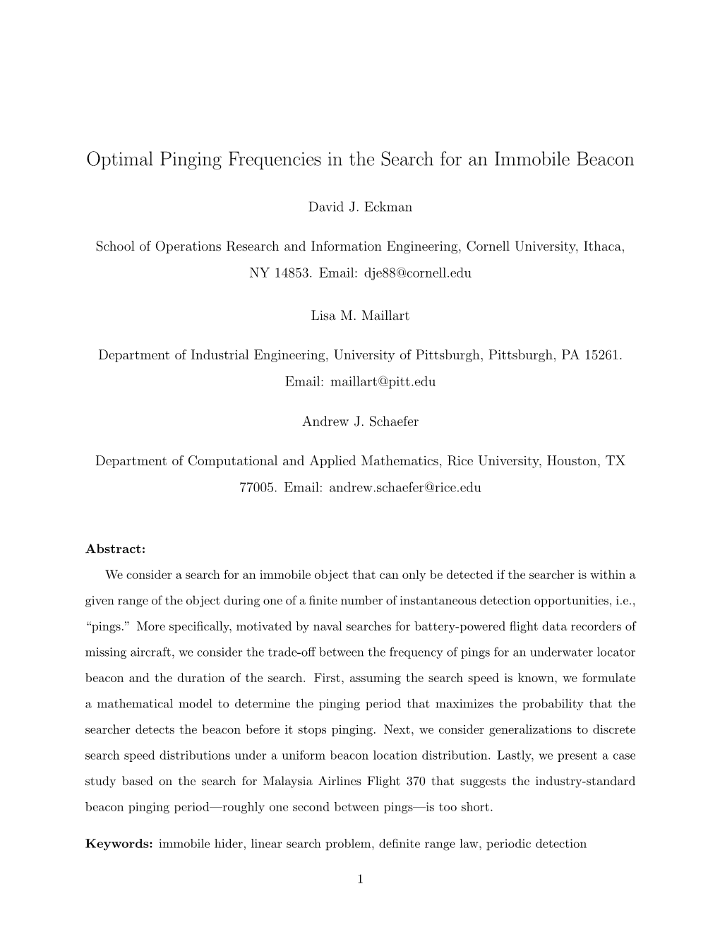 Optimal Pinging Frequencies in the Search for an Immobile Beacon