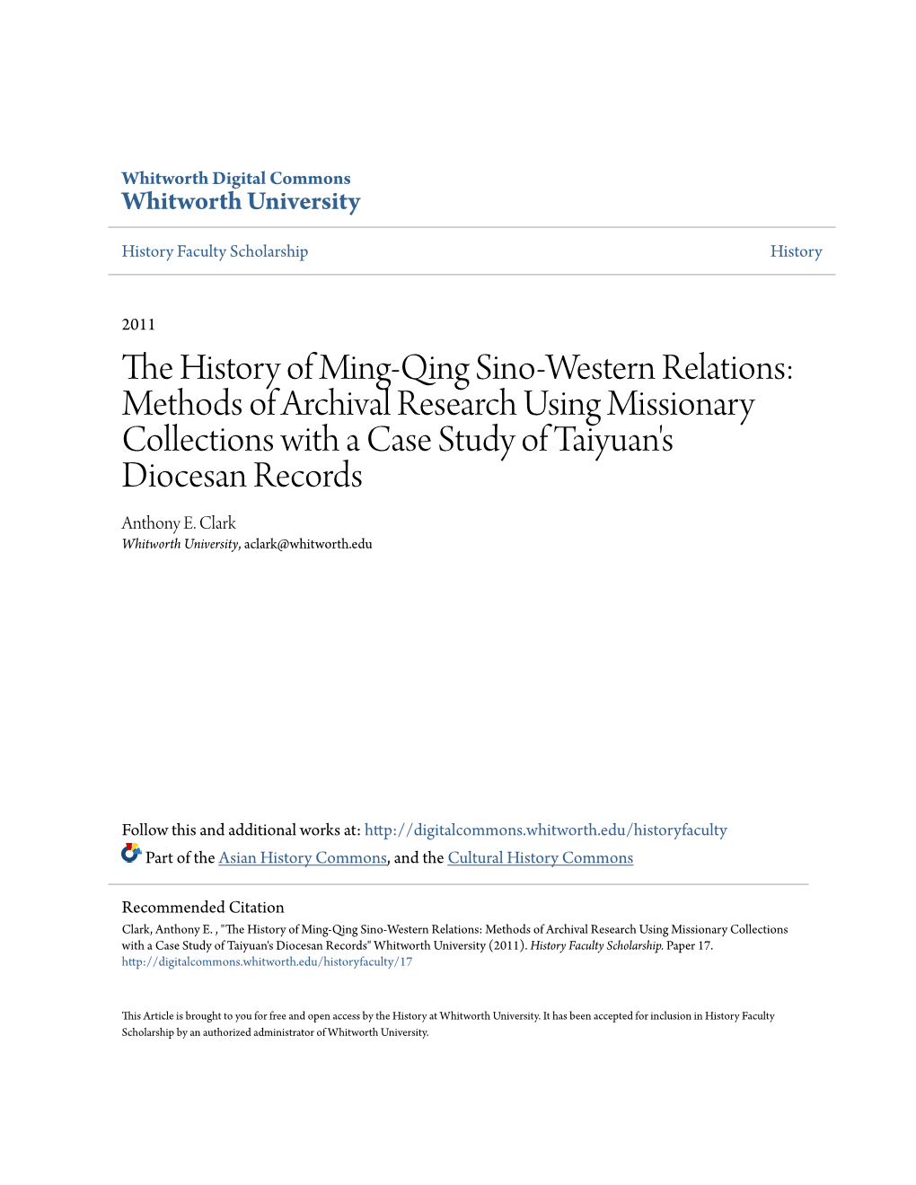 The History of Ming-Qing Sino-Western Relations: Methods Of