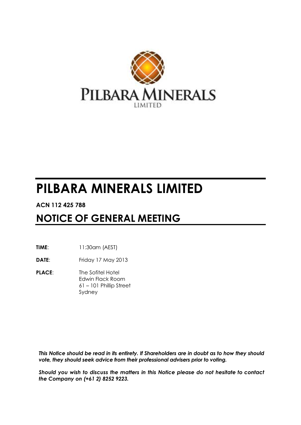 Notice of General Meeting/Proxy Form